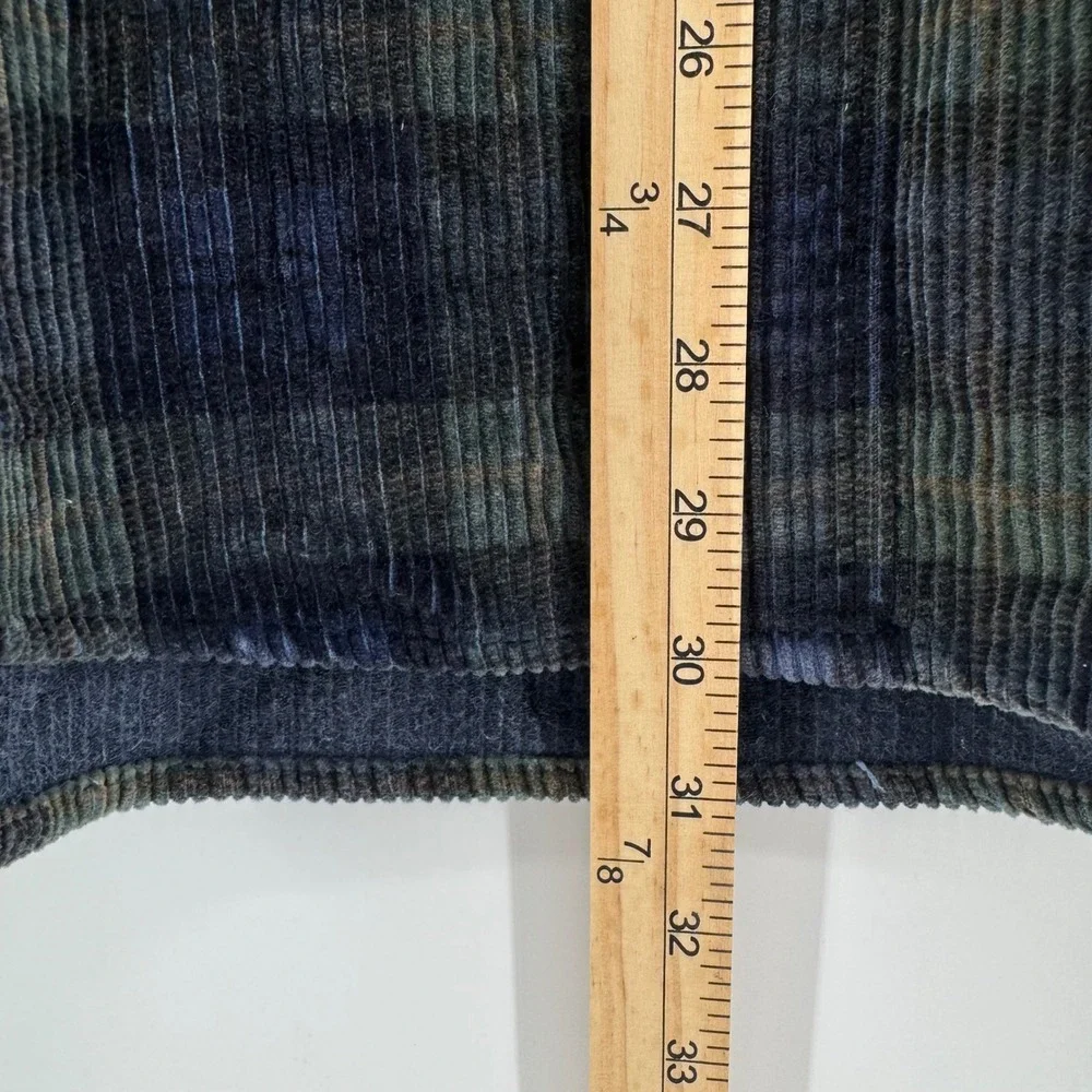 Eddie Bauer Corduroy Shirt Mens Large Blue Green Plaid Long Sleeve Button Down